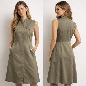 Ann Taylor Sleeveless Utility Shirt Dress, khaki green - Size 8